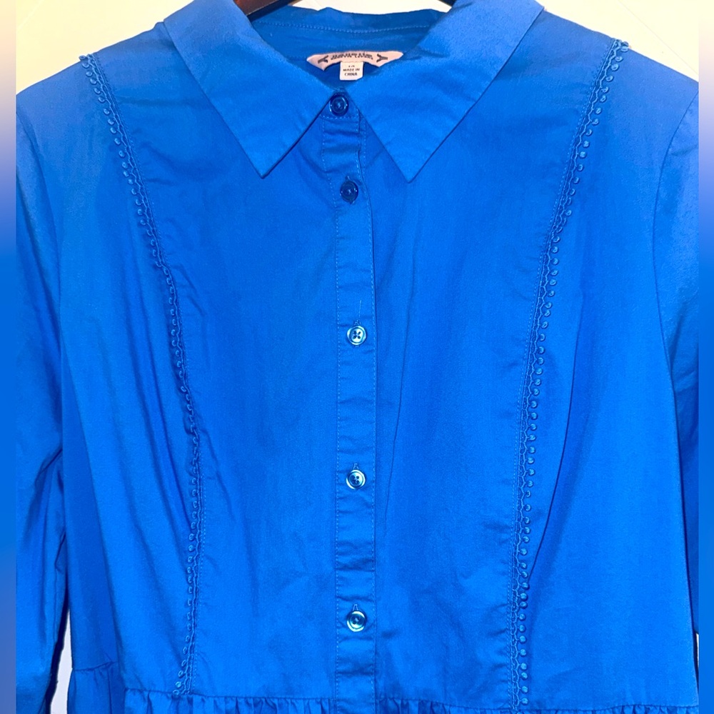 Nanette Lepore Shirt Midi Dress crochet Lace poplin 14 polished preppy classic - Picture 3 of 12